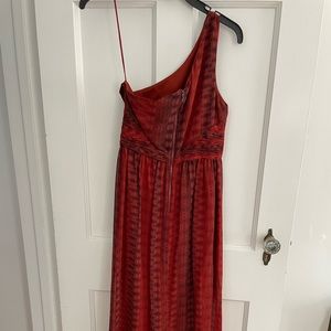 One shoulder red gown